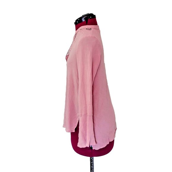 Lush Blouse Pink Women Size Medium Side Split High Low Hem Bell Sleeves - Picture 4 of 6